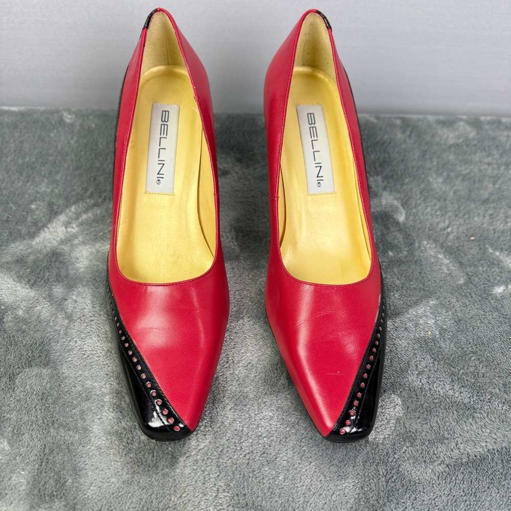 Bellini Corky Red Leather Black Patent Wingtip Pumps Women's Size 8